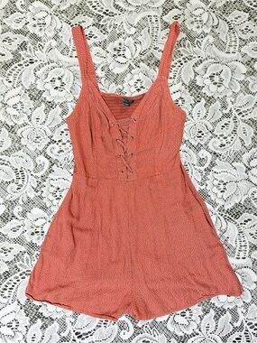 American Eagle Outfitters Red Polka Dot Lace-Up Romper
